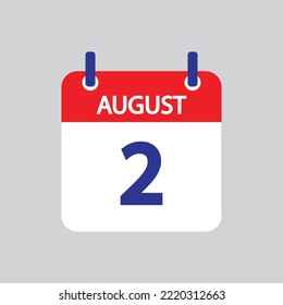 Flat icon 2th of August solated on gray background. Vector illustration.