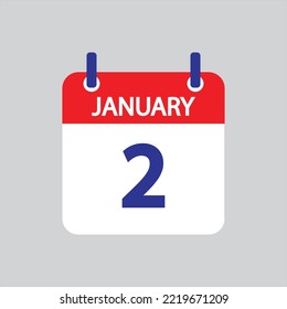 Flat icon 2th of January solated on gray background. Vector illustration.