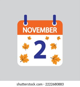 Flat icon 2th of November leaves solated on gray background. Vector illustration.