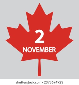 Flat icon 2th of November leaves solated on gray background. Vector illustration.