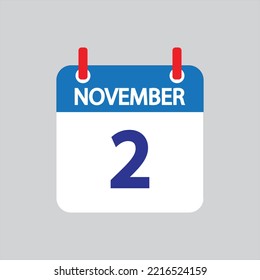 Flaches Symbol 2. November einzeln auf grauem Hintergrund. Vektorgrafik.