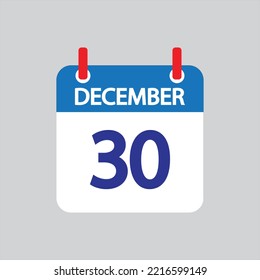 Flat icon 30th of December solated on gray background. Vector illustration.