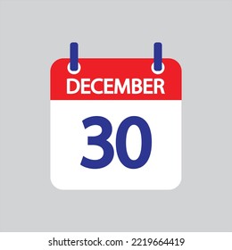 Flat icon 30th of December solated on gray background. Vector illustration.