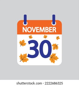 Flat icon 30th of November leaves solated on gray background. Vector illustration.