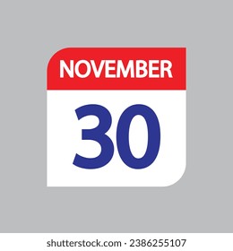 Flat icon 30th of November solated on gray background. Vector illustration.