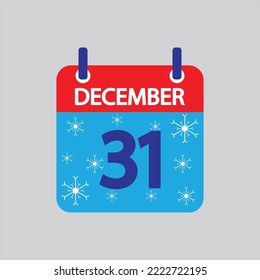 Flat icon 31th of December snowflakes solated on gray background. Vector illustration.