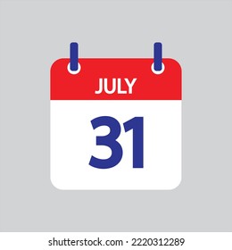Icono plano 31 de julio soleado sobre fondo gris. Ilustración vectorial.