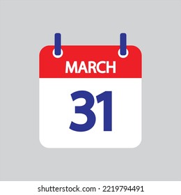 Flat icon 31th of March solated on gray background. Vector illustration.