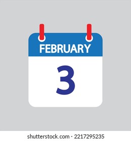 Flat icon 3th of February solated on gray background. Vector illustration.