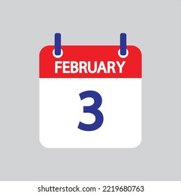 Flat icon 3th of February solated on gray background. Vector illustration.