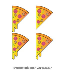 Flat icon 4 types of pizza solated on white background. Vector illustration.