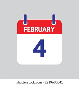 Icono plano 4 de febrero soleado sobre fondo gris. Ilustración vectorial.