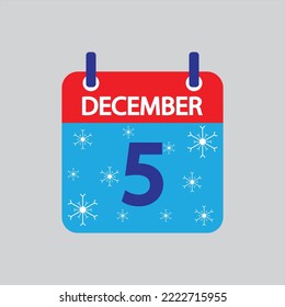 Icono plano 5 de diciembre copos de nieve con fondo gris. Ilustración vectorial.