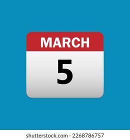 Flat icon 5th of March isolated on blue background. Vector illustration.