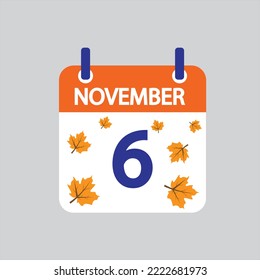 Icono plano 6 de noviembre se deja soltado sobre fondo gris. Ilustración vectorial.