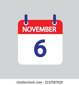 Icono plano 6 de noviembre soleado sobre fondo gris. Ilustración vectorial.