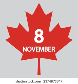 Flat icon 8h of November leaves solated on gray background. Vector illustration.