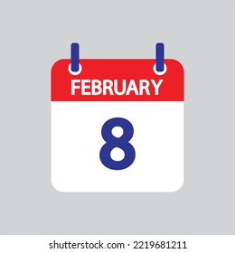 Flat icon 8th of February solated on gray background. Vector illustration.