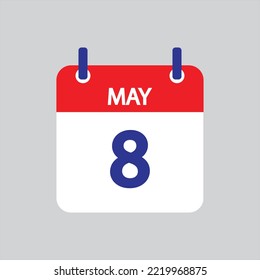 Flat icon 8th of June solated on gray background. Vector illustration.