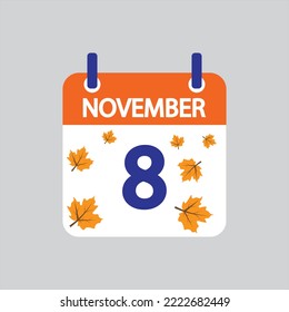 Icono plano 8 de noviembre se deja soltado sobre fondo gris. Ilustración vectorial.
