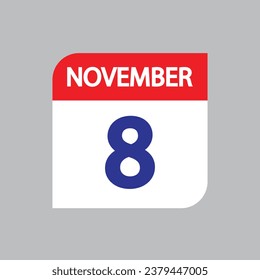 Icono plano 8 de noviembre soleado sobre fondo gris. Ilustración vectorial.