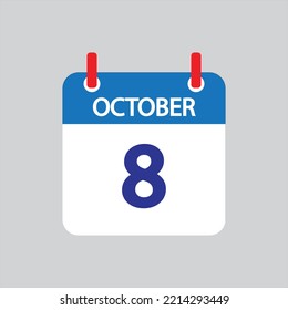 Flat icon 8th of October solated on gray background. Vector illustration.