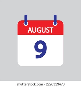 Flat icon 9th of August solated on gray background. Vector illustration.
