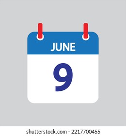 Flat icon 9th of June solated on gray background. Vector illustration.