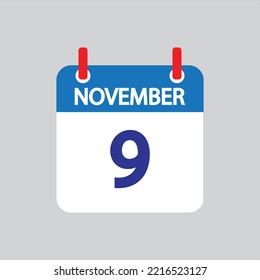 Flat icon 9th of November solated on gray background. Vector illustration.