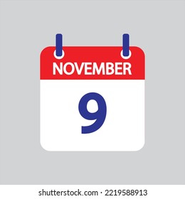 Flat icon 9th of November solated on gray background. Vector illustration.