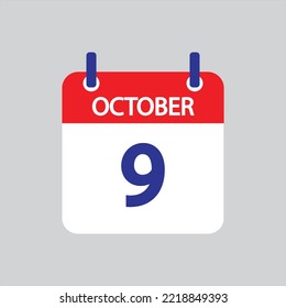Flat icon 9th of October solated on gray background. Vector illustration.