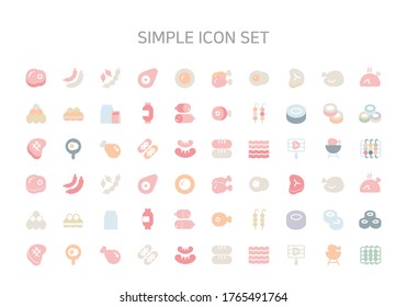 Flat icon about meat types and meat cooking.
