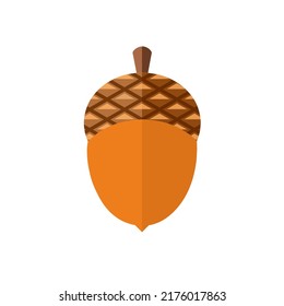 Icono plano de bellotas, nueces y alimentos, aislado en fondo blanco, ilustración vectorial.