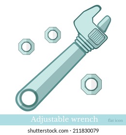 flat icon adjustable wrench on white