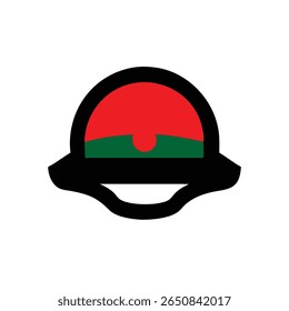 Flat Icon of African-Themed Protective Helmet in Red, Black, and Green – Safety Headgear Symbol for Culture, Construction, or Heritage Representation