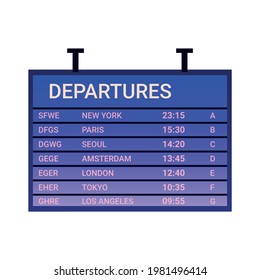 Flat icon with airport departure board showing flight destination gate and time vector illustration