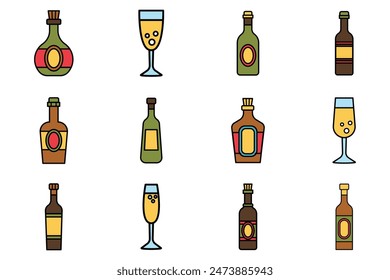 flat icon of alcohol drinks on background