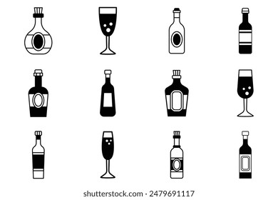 flat icon of alcohol drinks on background
