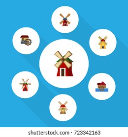 Flat Icon Alternative Set Of Ecology, Watermill, Propeller And Other Vector Objects. Also Includes Ecology, Mill, Waterwheel Elements.