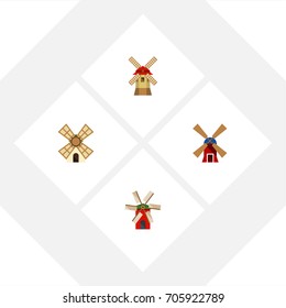 Flat Icon Alternative Set Of Propeller, Windmill, Wind Energy And Other Vector Objects. Also Includes Wind, Power, Ecology Elements.