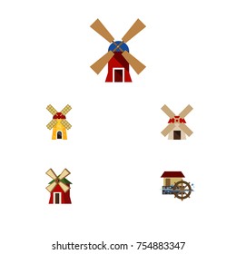 Flat Icon Alternative Set Of Rural, Ecology, Power And Other Vector Objects. Also Includes Watermill, Ecology, Windmill Elements.