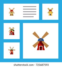 Flat Icon Alternative Set Of Turbine, Ecology, Rural And Other Vector Objects. Also Includes Wind, Mill, Ecology Elements.