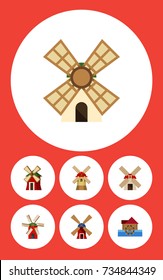 Flat Icon Alternative Set Of Turbine, Rural, Power And Other Vector Objects. Also Includes Farm, Wind, Power Elements.