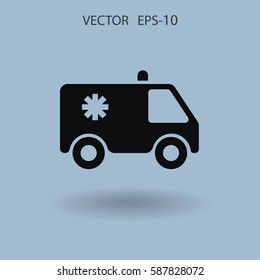 Icono plano de la ilustración del vector de ambulancia