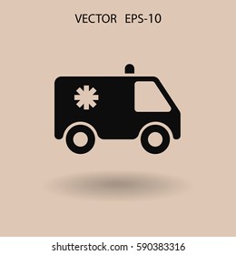 Icono plano de la ilustración del vector de ambulancia