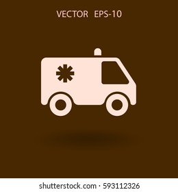 Icono plano de la ilustración del vector de ambulancia