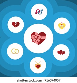 Flat Icon Amour Set Of Divorce, Sexuality Symbol, Celebration And Other Vector Objects. Also Includes Necklace, Gift, Love Elements.