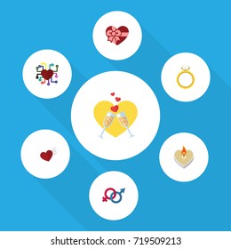 Flat Icon Amour Set Of Engagement, Emotion, Sexuality Symbol And Other Vector Objects. Also Includes Engagement, Gender, Ring Elements.