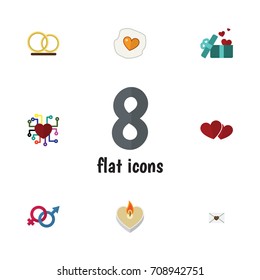 Flat Icon Amour Set Of Gift, Ring, Sexuality Symbol And Other Vector Objects. Also Includes Emotion, Fire, Ring Elements.