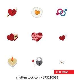 Flat Icon Amour Set Of Heart, Present, Wings And Other Vector Objects. Also Includes Arrow, Fire, Love Elements.